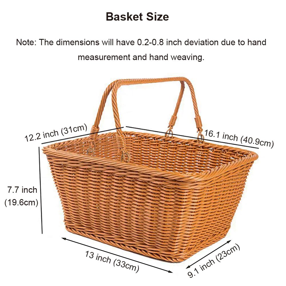RT&BS Grand Panier de Pique-Nique en Osier avec Poignée, Panier à provisions en Osier, Paniers de Récolte, Parfait pour Shopping, Pique-Nique, Récolte, Stockage (G, Rectangle)