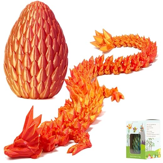3D Printed 12” Articulated Crystal Dragon Inside 5.1” Egg - Unique Collectible, Fidget Toy, Fantasy Home & Office Desk Decor (Laser Red)