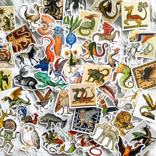 50 Pcs Medieval Creatures Stickers – Vintage Fantasy...