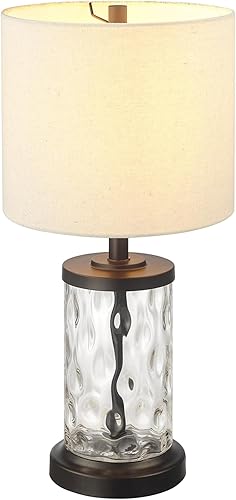 Miniatura 6 de Globe Electric 61000044 Lámpara de mesa de vidrio regado rellenable de 20 pulgadas, base de bronce aceitado, pantalla de lino beige, cable negro,