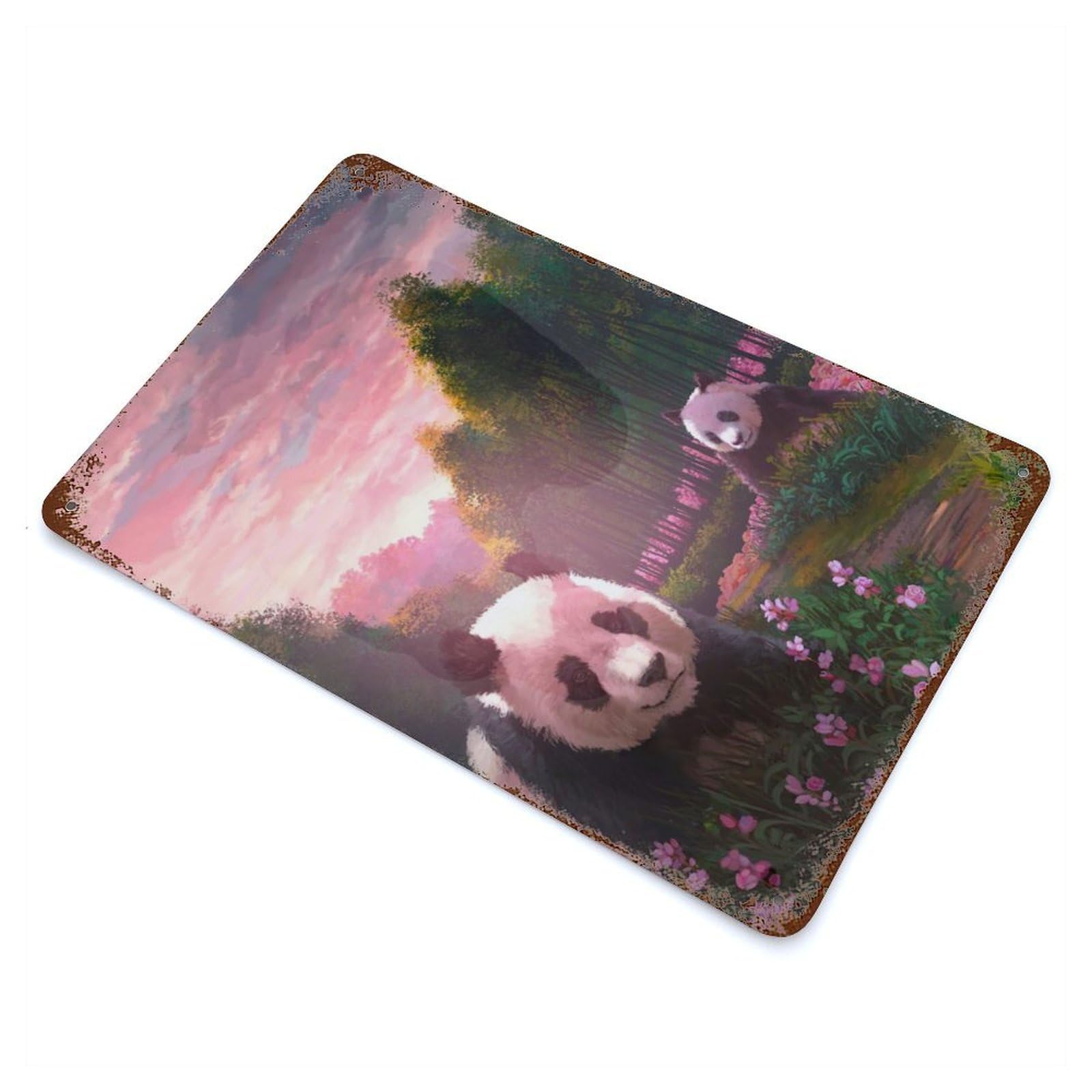 Garage Style Panda Spring Weathered Tin Sign 11.8"x7.9", Classic Wall Plaque for Bar And Workshop