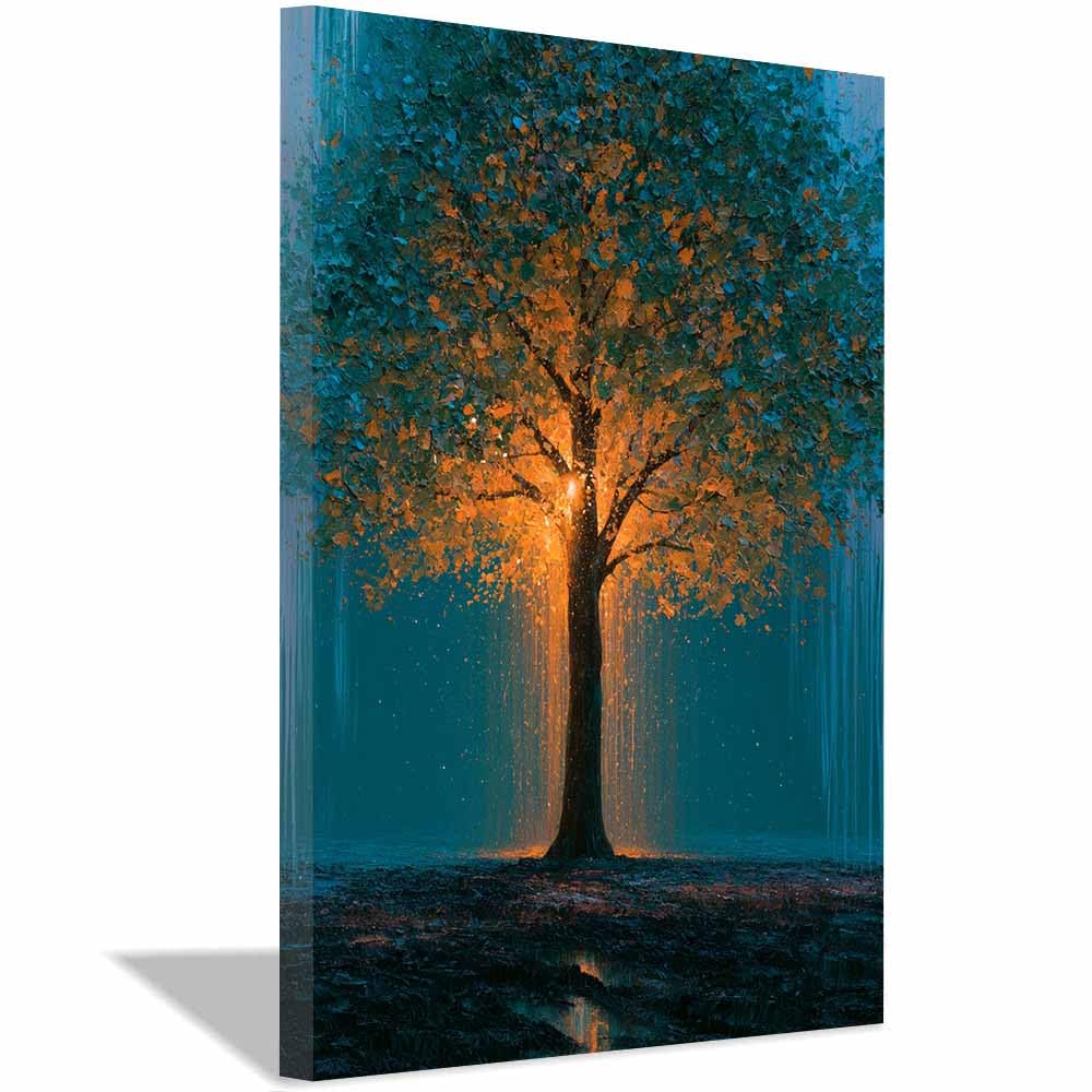 HOQIU Tree Wall Art Sunset moon tree artwork, home canvas prints, for Bathroom Living Room Bedroom(Multicolor)-20x30cm Framed