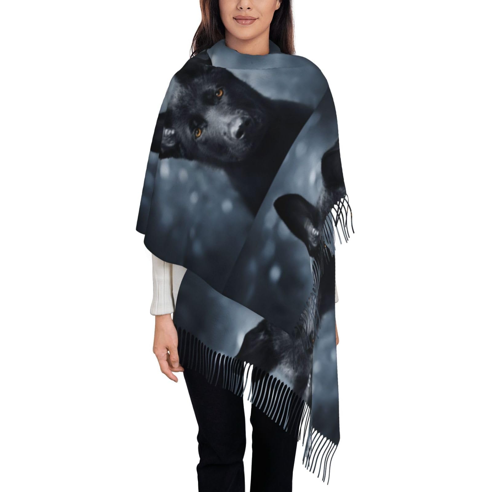KazUp Black German Shepherd Puppy German Shepherd, Scarf Womens Large Soft Cashmere Feel Shawls Wraps Light Stole 192x75 cm