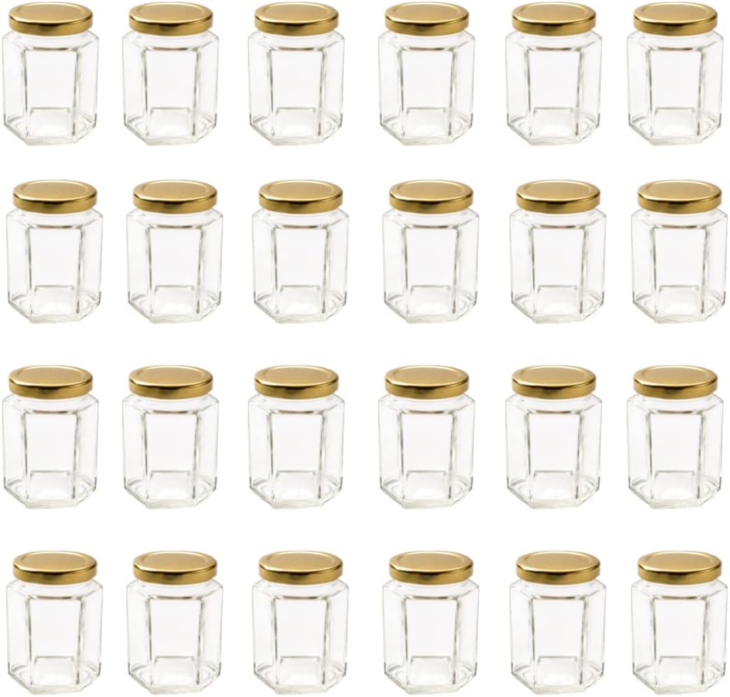 Nutley's 8oz 190ml Hexagonal Jam Jar with Screw-Top Lid - Gold (Pack of 24)