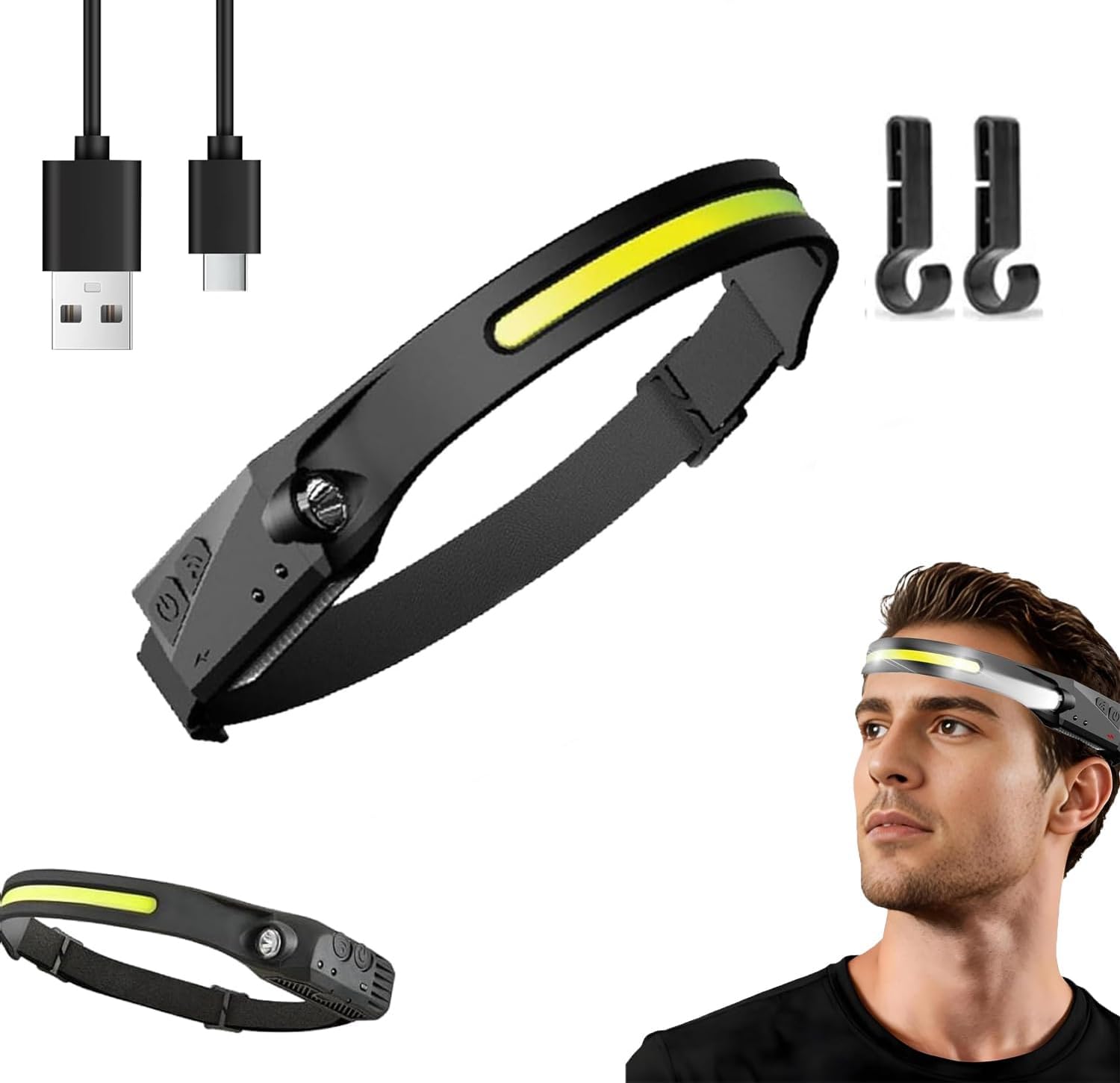 GRXMAEAT Head Torch Rechargeable – Super Bright 230° Wide Beam LED Headlight with Motion Sensor, USB Rechargeable Headlamp for Running, Fishing & Camping[Energy Class A]