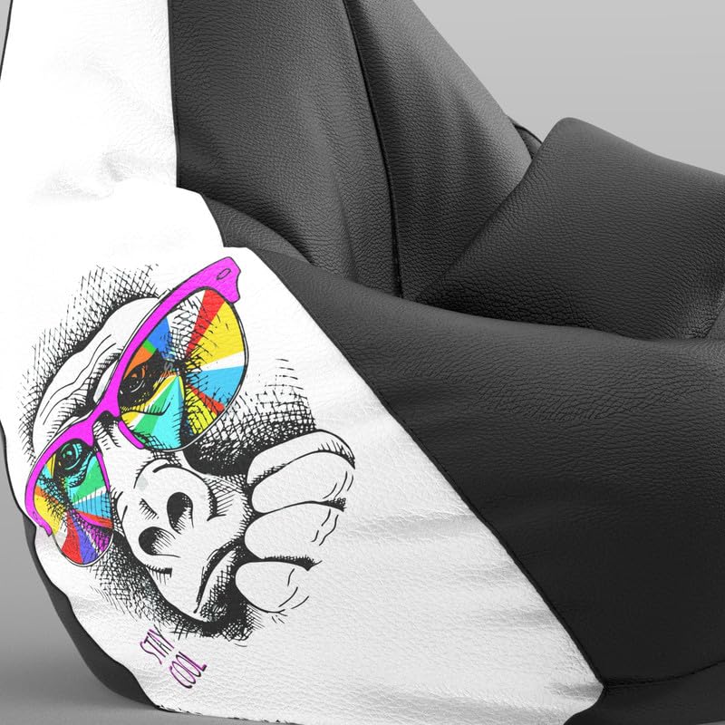 Image of Biggie Bean Bag with Beans Filled XXXXL Bean Bag with Free Cushion and Footrest - Official : PrintZen Combo (Matching Color : Printed, Monkey Wondering-Black)