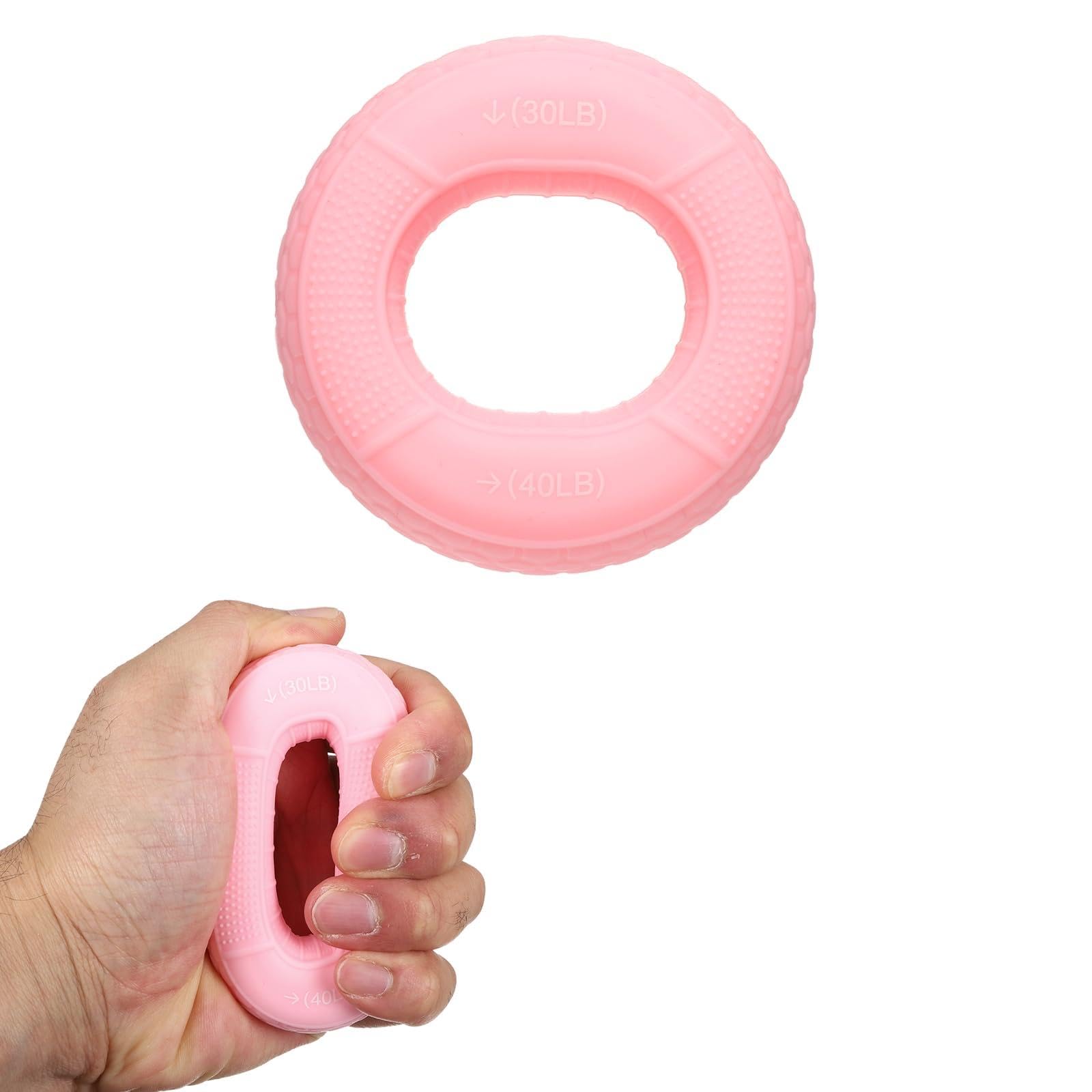 YELARXI Silicone Ring Grip Strength Trainer with Finger Extension Band, Hand Grip Strengthener Forearm Trainer Kit 30-40LB & 2 Pcs & Pink/Blue-For(Athletes/Climbing/Workout)