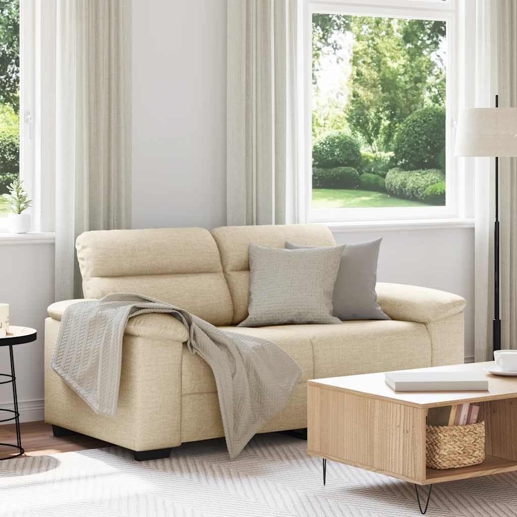 Sofa 2-osobowa, kremowa, 160 x 81 x 84 cm, materiał do salonu, lounge, ławka do siedzenia z podłokietnikami i oparciem, do pokoju gościnnego, biura i salonu