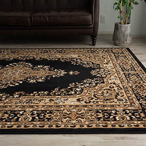 サヤンサヤン ペルシャ柄 ラグ カーペット エンペラー ウィルトン織 黒 235×235 4.5畳