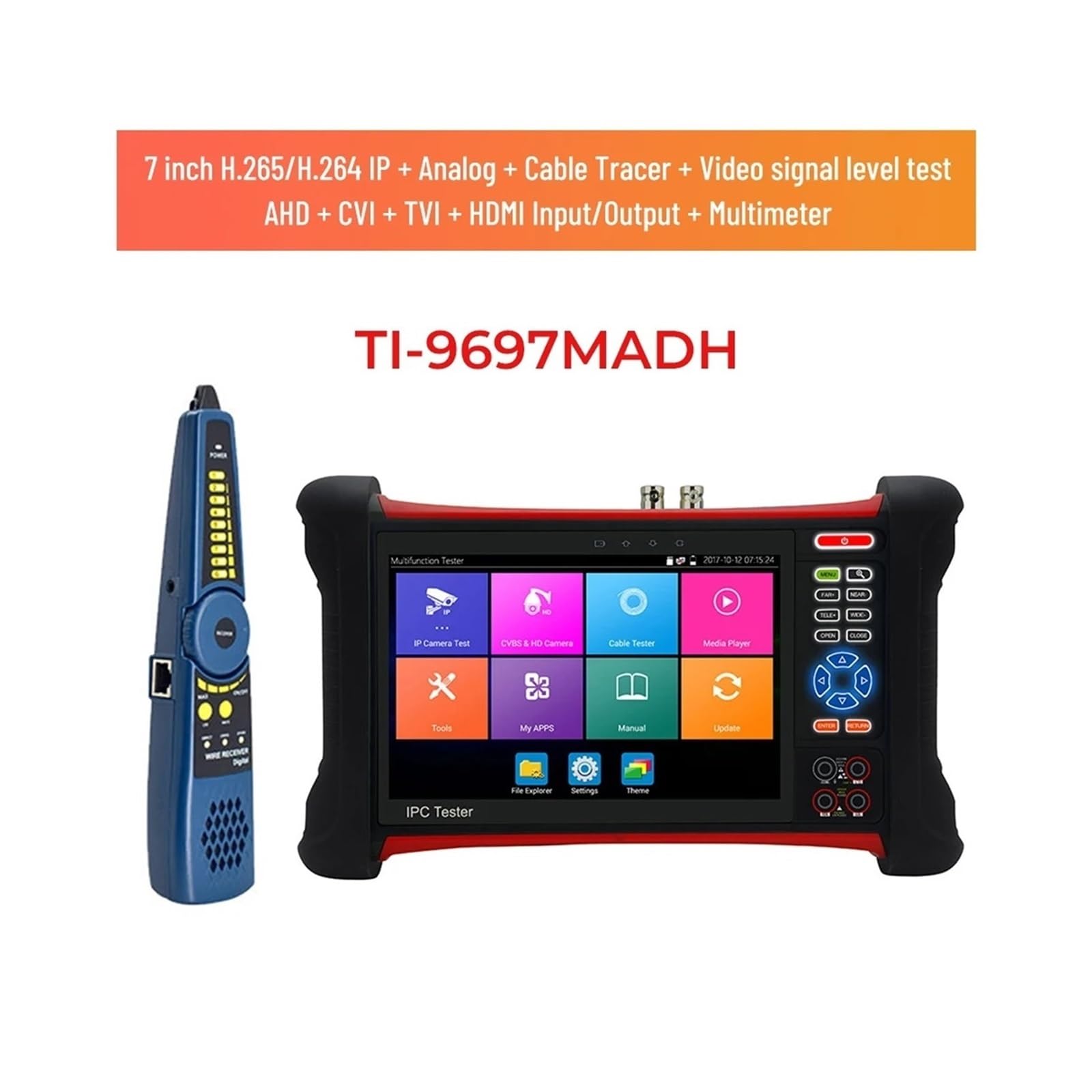 Tester CCTV, 7-calowy 4k CCTV IPC Tester 8MP | Z TVI CVI SDI CVBS IP AHD 6 W 1 Monitor testera kamery z POE UTP TDR Miernik mocy optycznej do testowania kamer CCTV i IP.