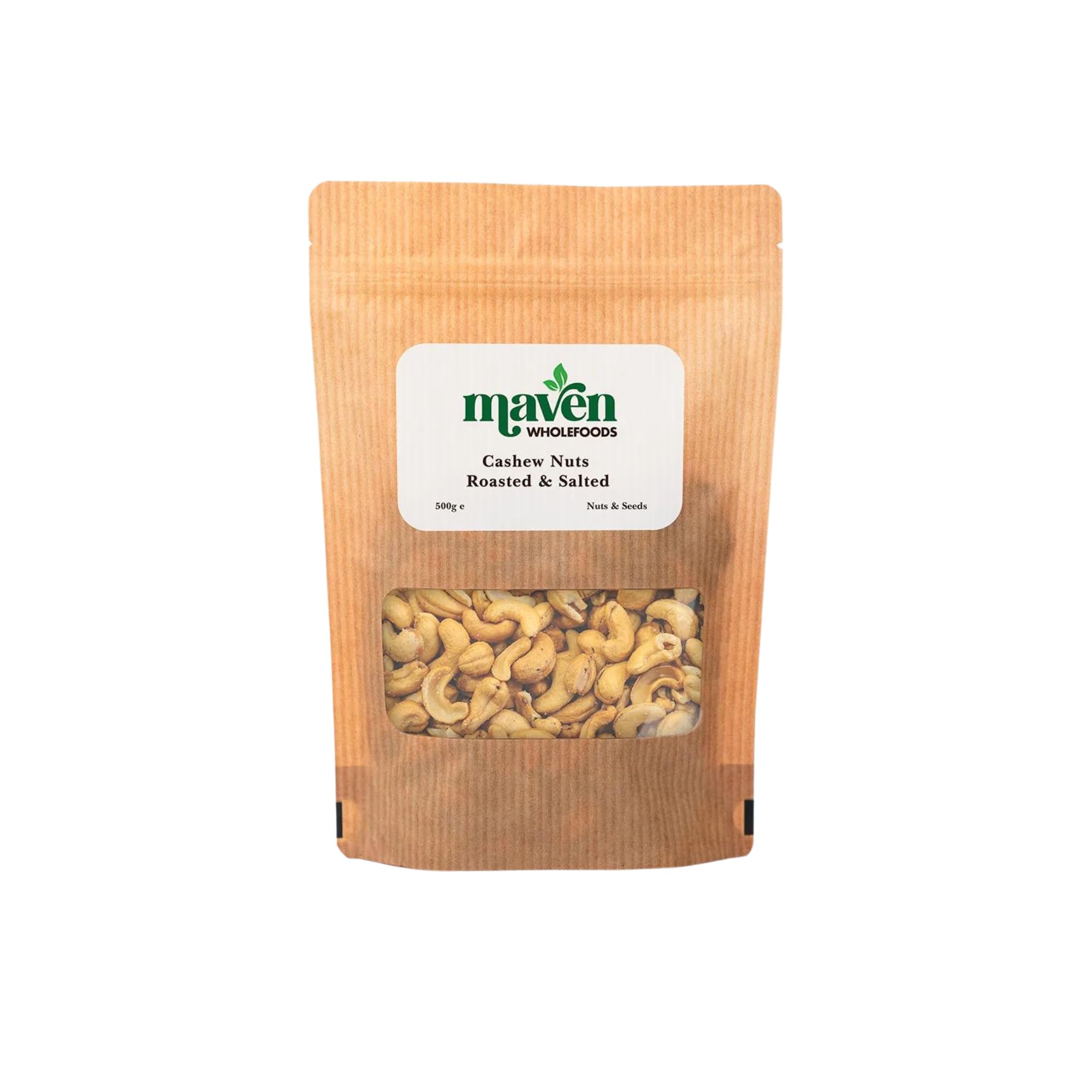 Maven wholefoodsCashew Nuts Roasted & Salted 500g | Vegan | GMO Free| Premium Healthy Snacks | Source of Protien & Fibre | Suitable for Vegetarian | Packed Fresh in Resealable Bags