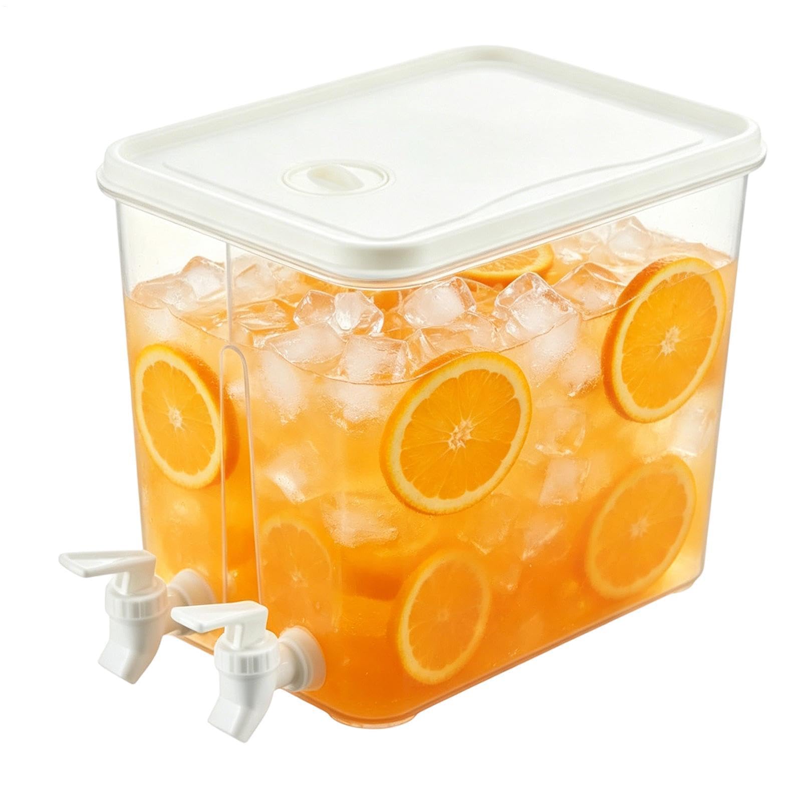 Dispenser per bevande per frigorifero, 8 l, con 2 rubinetti, a prova di perdite e a prova di temperatura, contenitore per bevande, per limonata, succhi, cocktail, sangria, bevande calde e fredde