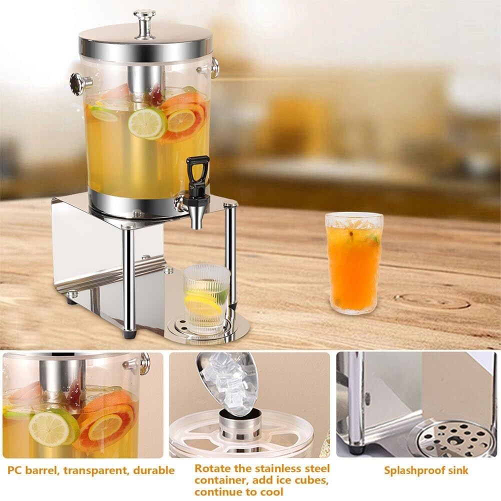 Dispenser per bevande con contenitore per ghiaccio, dispenser per bevande calde e fredde con vassoio antigoccia in acciaio inox per feste, buffet e succhi, capacità 16 l
