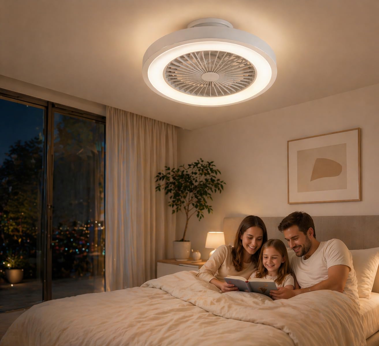 Ventilador de Techo con Luz RGB, Silencioso DC, Mando a Distancia, Lámpara Ventilador Pequeña sin Aspas, 6 Velocidades, Timer, Modo Verano/Invierno, LED 40W Regulable, para Infantil, Dormitorio