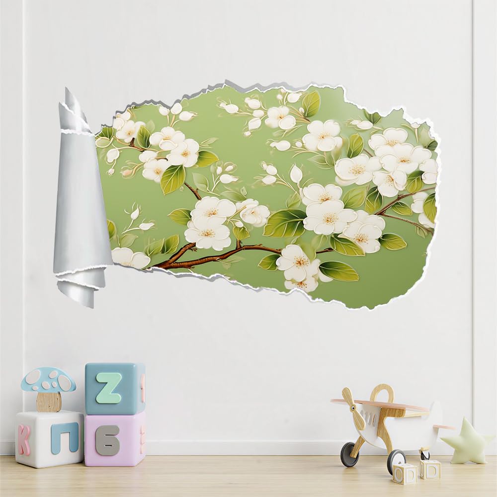 3D Durchbruch Wandtattoo Mädchen Kinderzimmer Blume Wandaufkleber Dekorative Zweigstellen Wandsticker für Junge Teenager Zimmer Wohnzimmer Schlafzimmer Wandbilder Deko