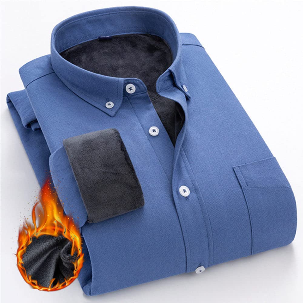 HGJH Hemdjacke Herren,Herren Langarmhemd Fleecejacke Freizeit Herren Outdoorhemd Uni Dunkelblau Thermohemd Futter Holzfällerhemd Bequem Lässiges Arbeitshemd Für Herren Jungen