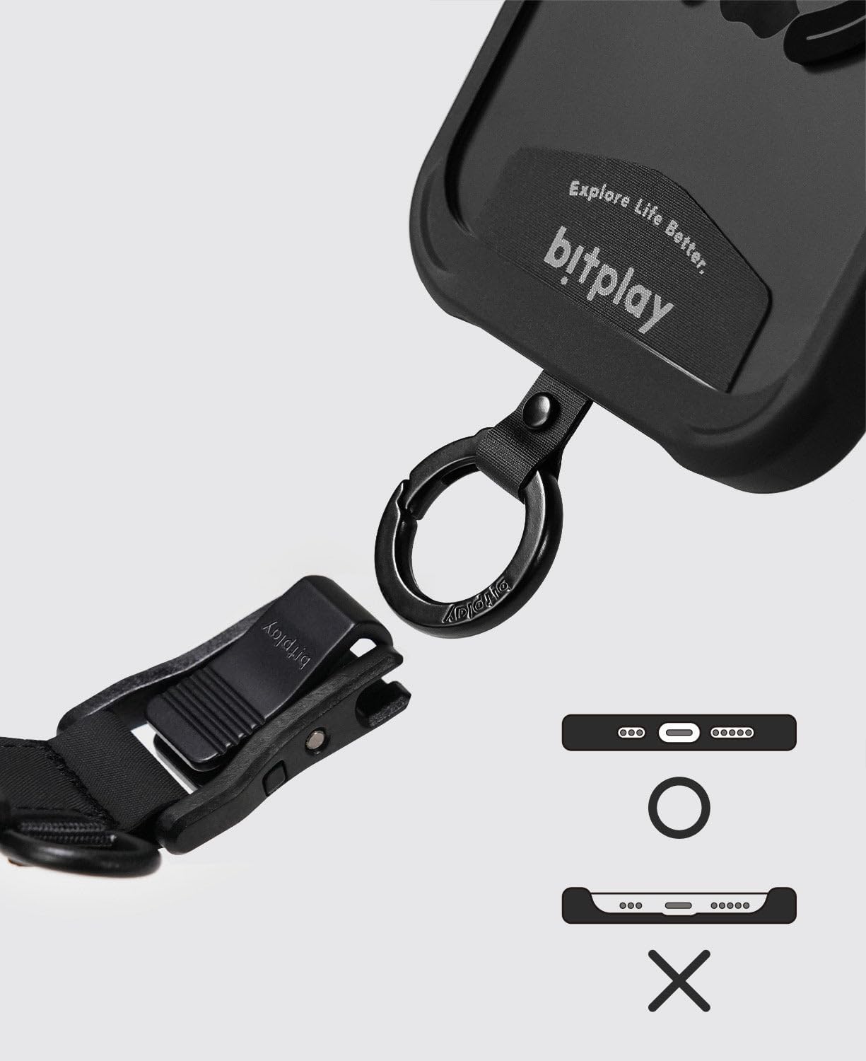 bitplay 3 in 1 Multi Use Phone Strap, Adjustable Crossbody, Neck, and Wrist Lanyard with Phone Tether Tab, Universal Strap