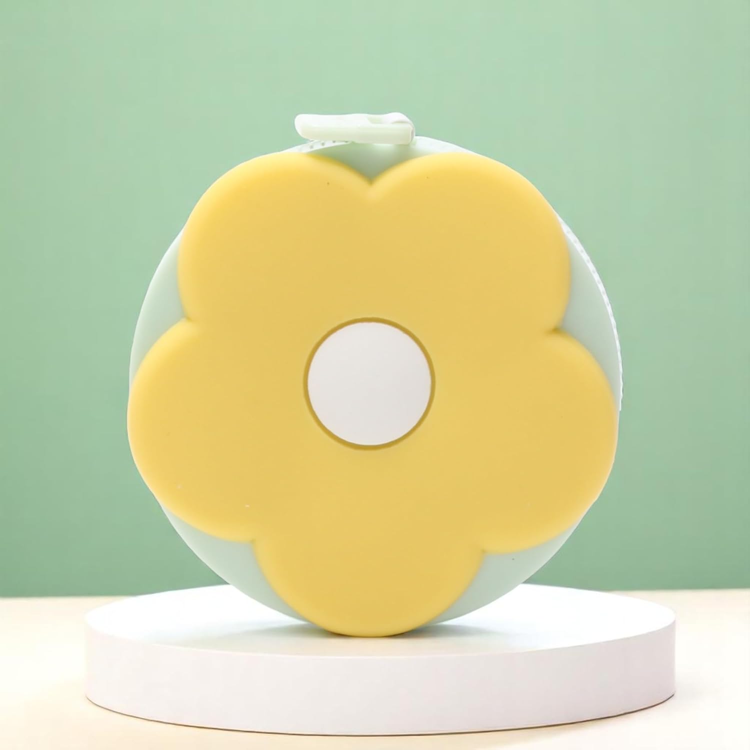Generic 1Pcs Measure Tape Plastic Push-Button Tape Measure Yellow Flower Design +/-5% Accuracy Plastic PVC Yellow 5x5x1cm