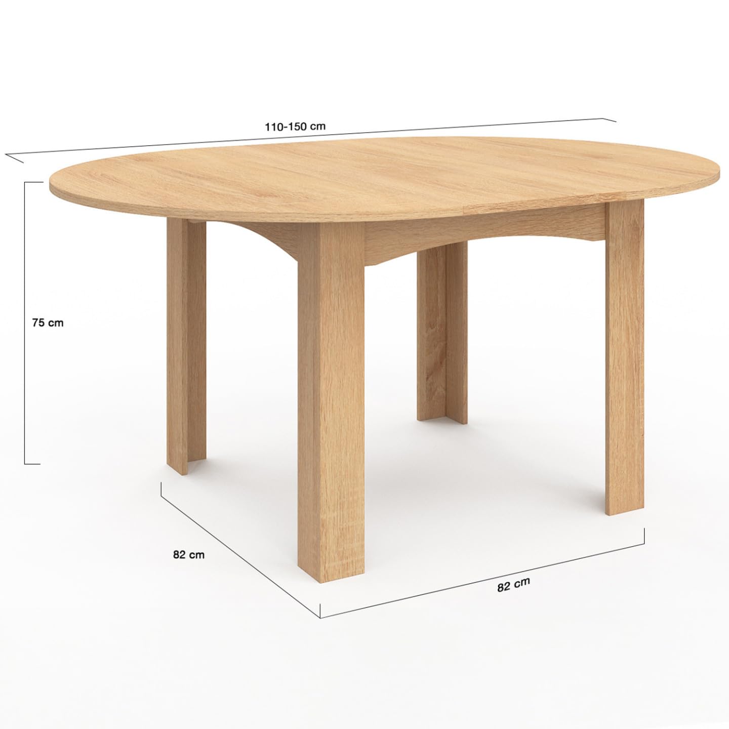 IDMarket - Table à Manger Extensible Ronde Dona 4-8 Personnes façon hêtre 110-150 cm