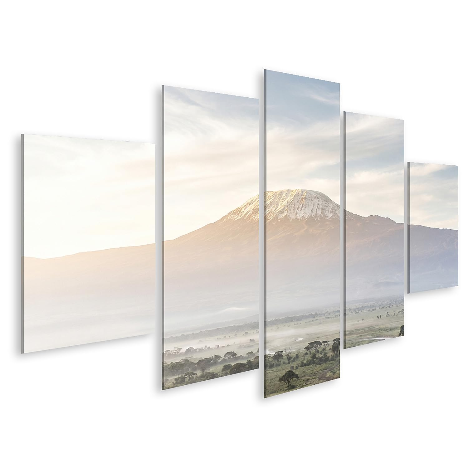 islandburner Quadro su tela, motivo: maestoso Kilimandscharo, decorazione per soggiorno, per gli amanti della natura, 5 pezzi