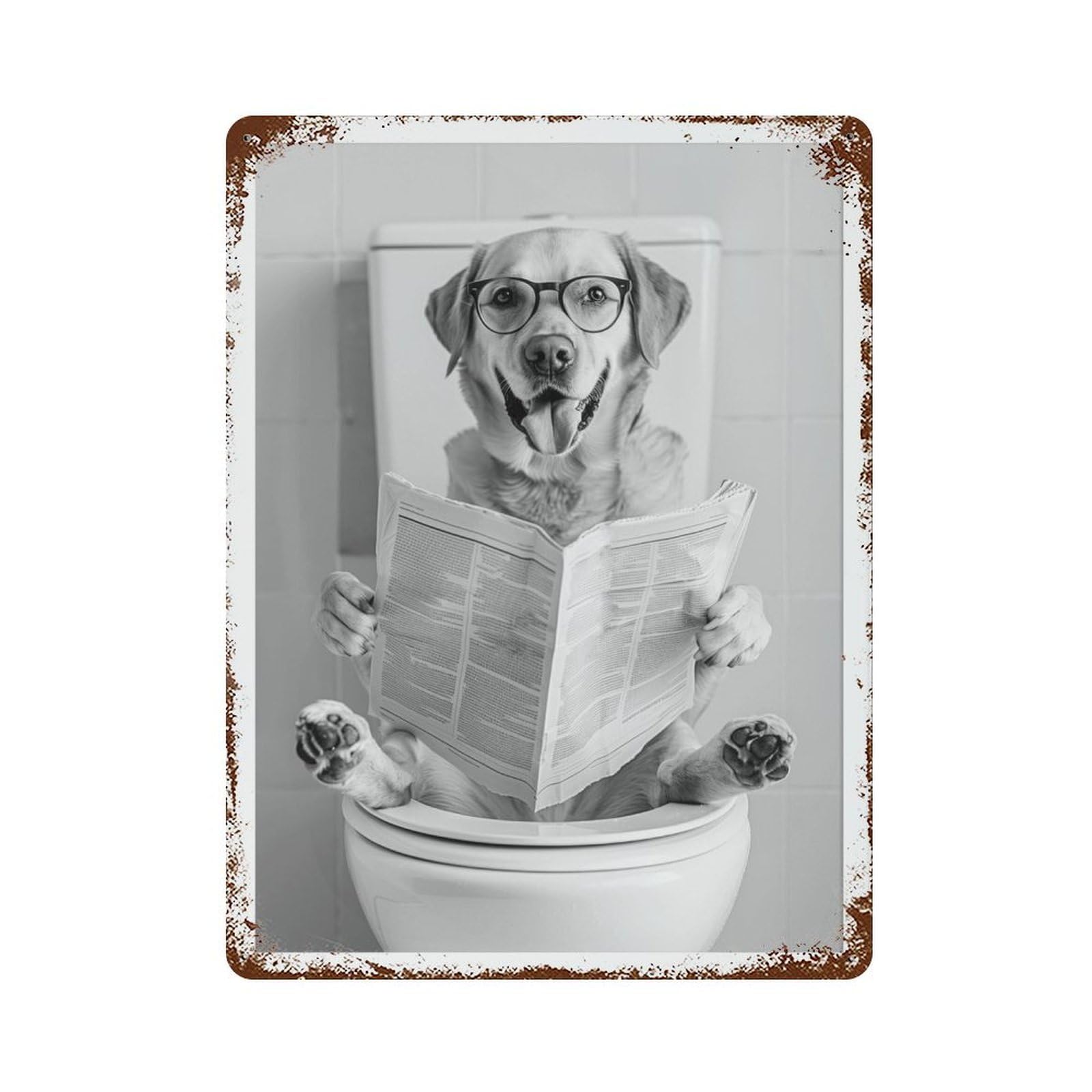 xiaoxiaoshen Funny Labrador Bathroom Dog Reading Newspaper Wall Decor Art Metal Tin Poster Modern Home Decor Art Home Bar Shop Decorations Vintage Sign 40x30cm