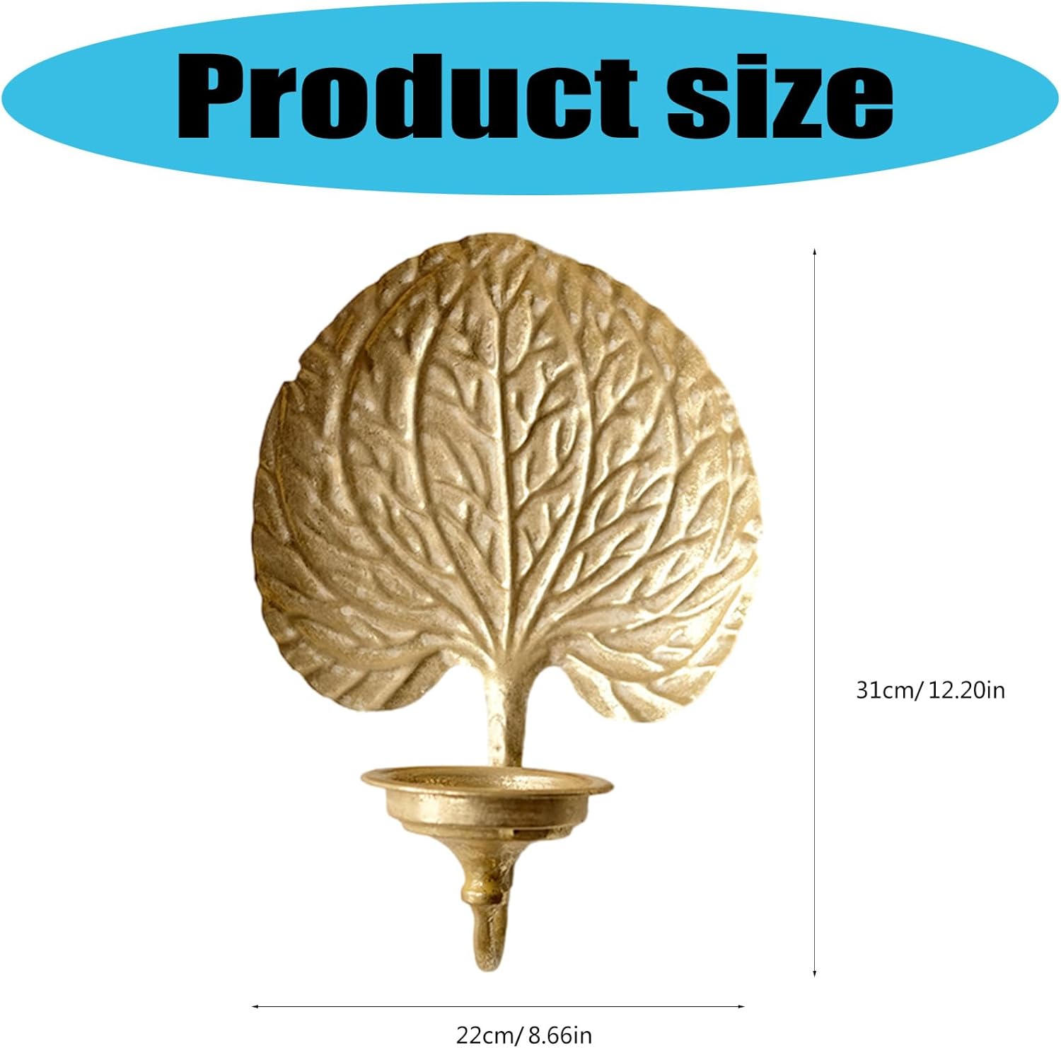 Vintage Golden Iron Palms Candleholders 2-Pack Wall-Mounted Sconces for Bedroom and Dining Room Accents Ornate Iron Candle Wall Decors