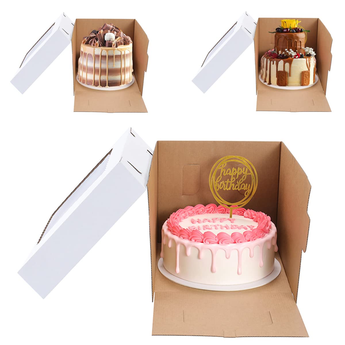 Cajas para tartas de 8 x 8 x 8 pulgadas [15 unidades] de alta calidad y resistentes, caja alta para pasteles de nivel, cajas de panadería blancas con ventana, recipientes desechables para
