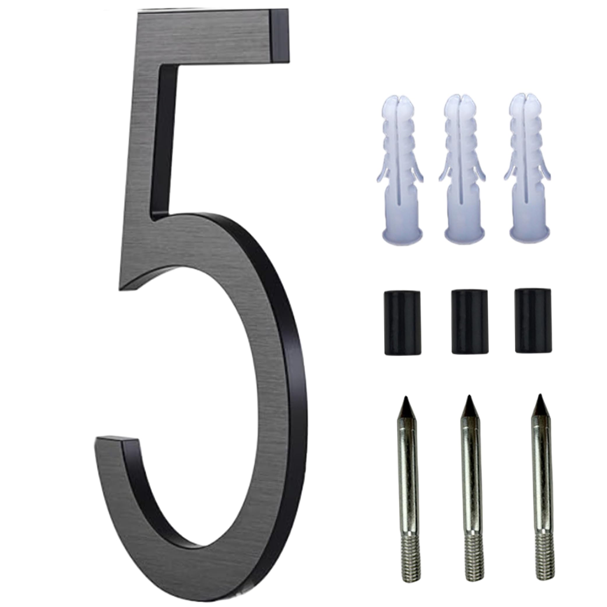 Floating House Number 5 Inch Aluminum Outdoor House Numbers with Accessories Mailbox & Address Number, Black, 5