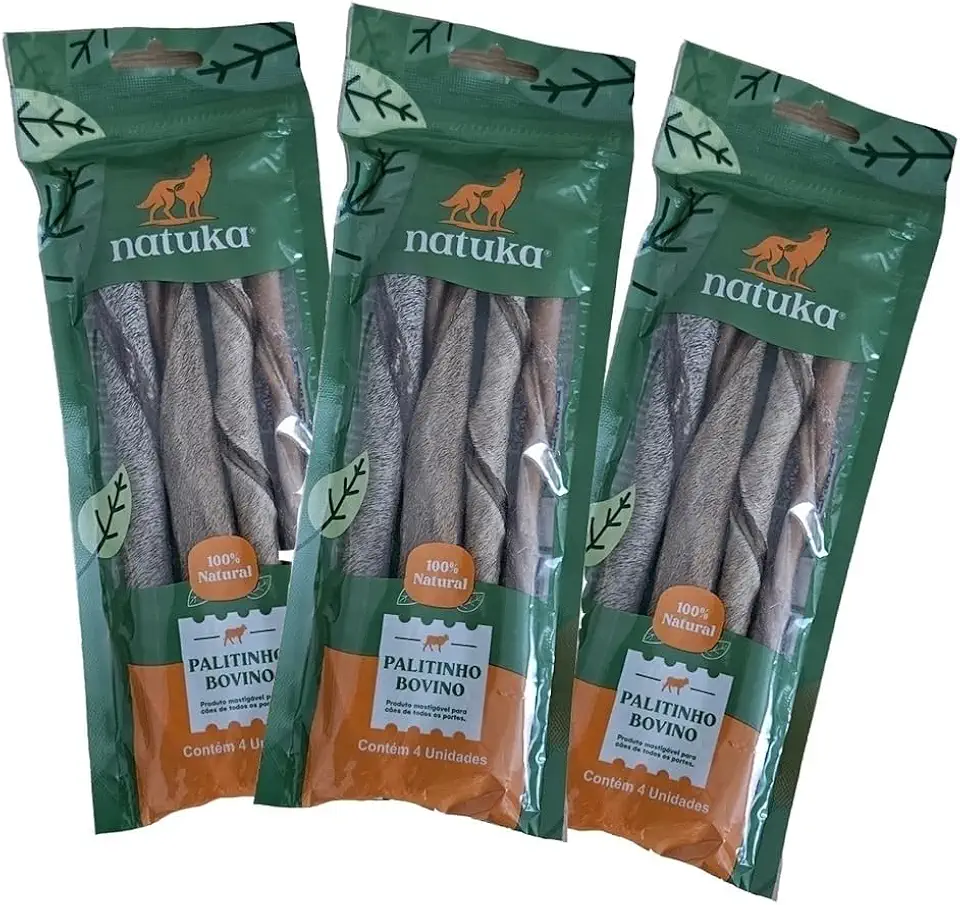 Palitinho Bovino 4un - Mordedor Natural para Cães - Natuka (3 Unidades)