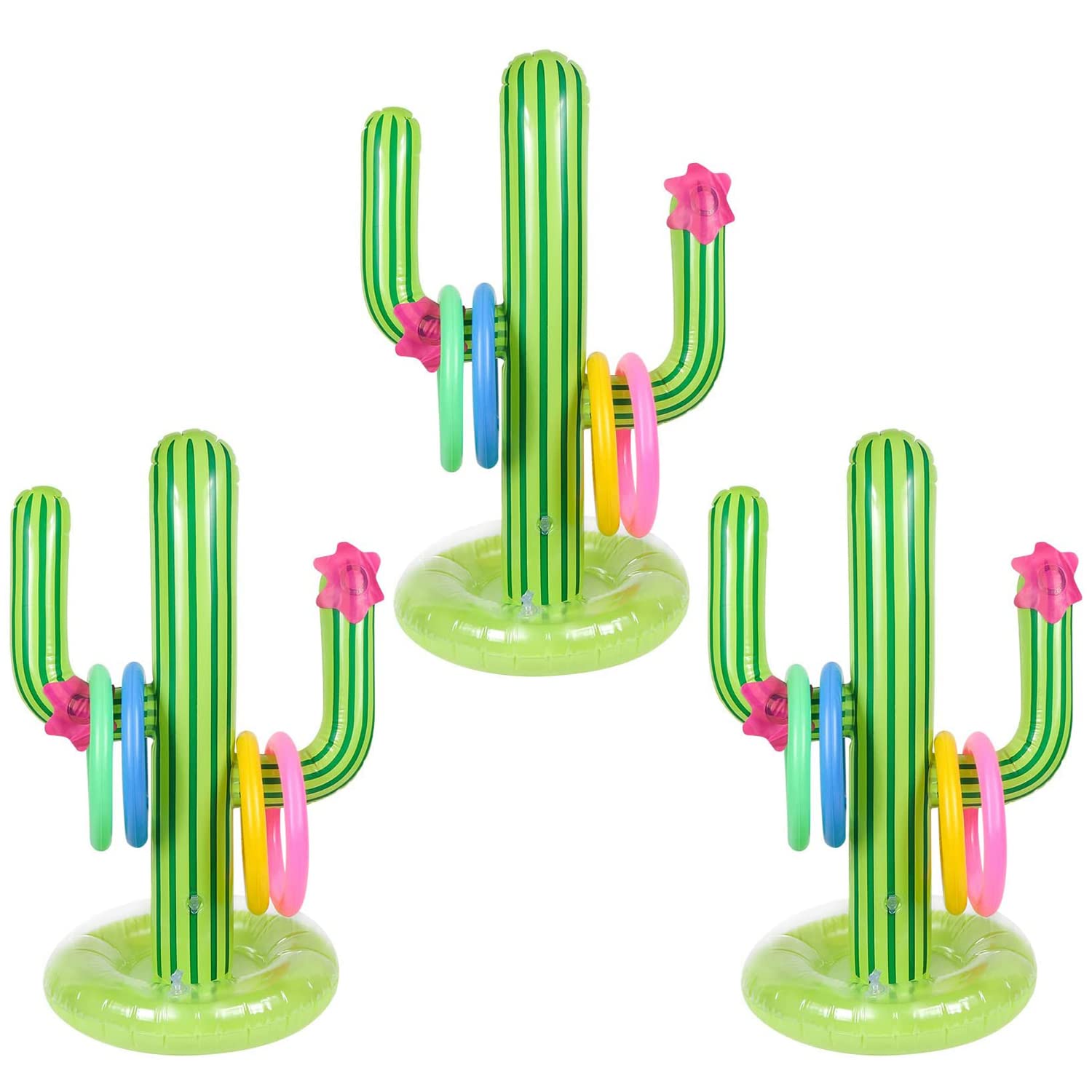 3 Pack Inflatable Cactus Ring Toss Game Sets,Cactus Pool Game Toys Target Toss Floating Swimming Summer Game Toys for Mexican Fiesta Party Accessories