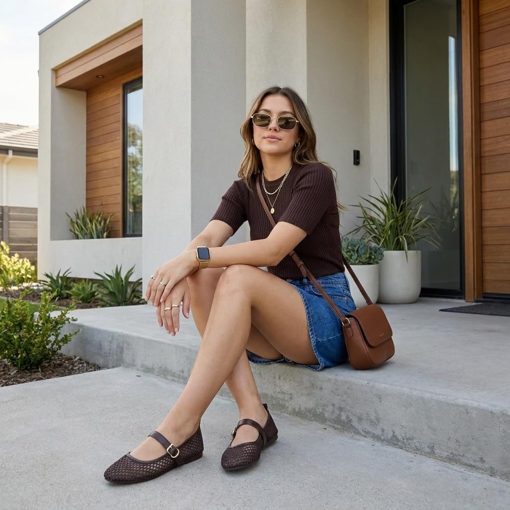 CUSHIONAIRE Gracie Mesh Mary Jane Flats for Women, Breathable Ballet Flats with Adjustable Buckle Strap and Memory Foam Cushioning