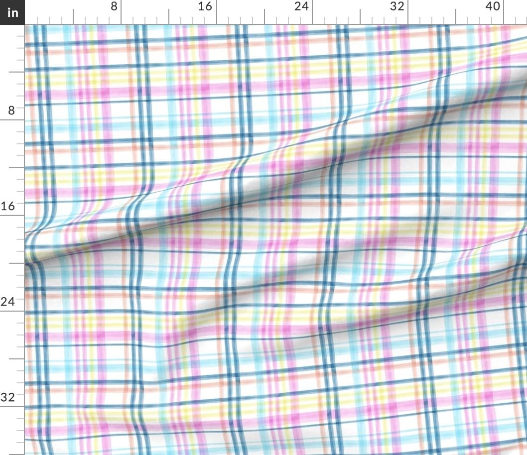 Spoonflower Fabric - Pastel Watercolor Easter Plaid Check Pink Blue Spring Traditional Printed on Petal Signature Cotton Fabric by the Yard - Sewing Quilting Apparel Crafts Decor