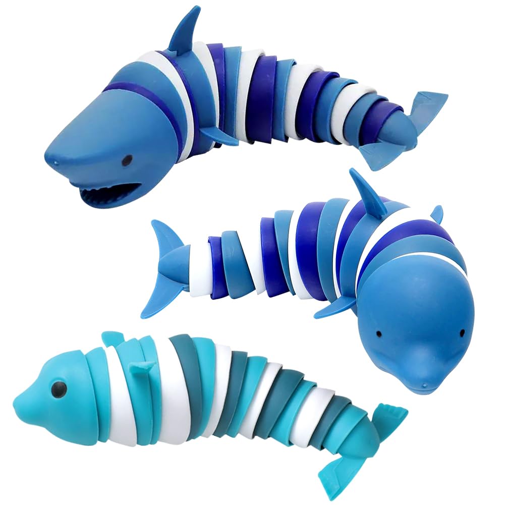Shark Fidget Toy, 3 Pieces Articulated Fidget Toys, Sensory Shark 3D, Articulated Dolphin Flexible Decompression toy for Relaxing, Sensory Caterpillar Stress Relief Toys