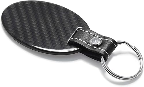 Miniatura 4 de Para Chevrolet Corvette C8 Z06 negro de fibra de carbono real forma ovalada con correa de cuero negro llavero llavero, licencia oficial, Negro -