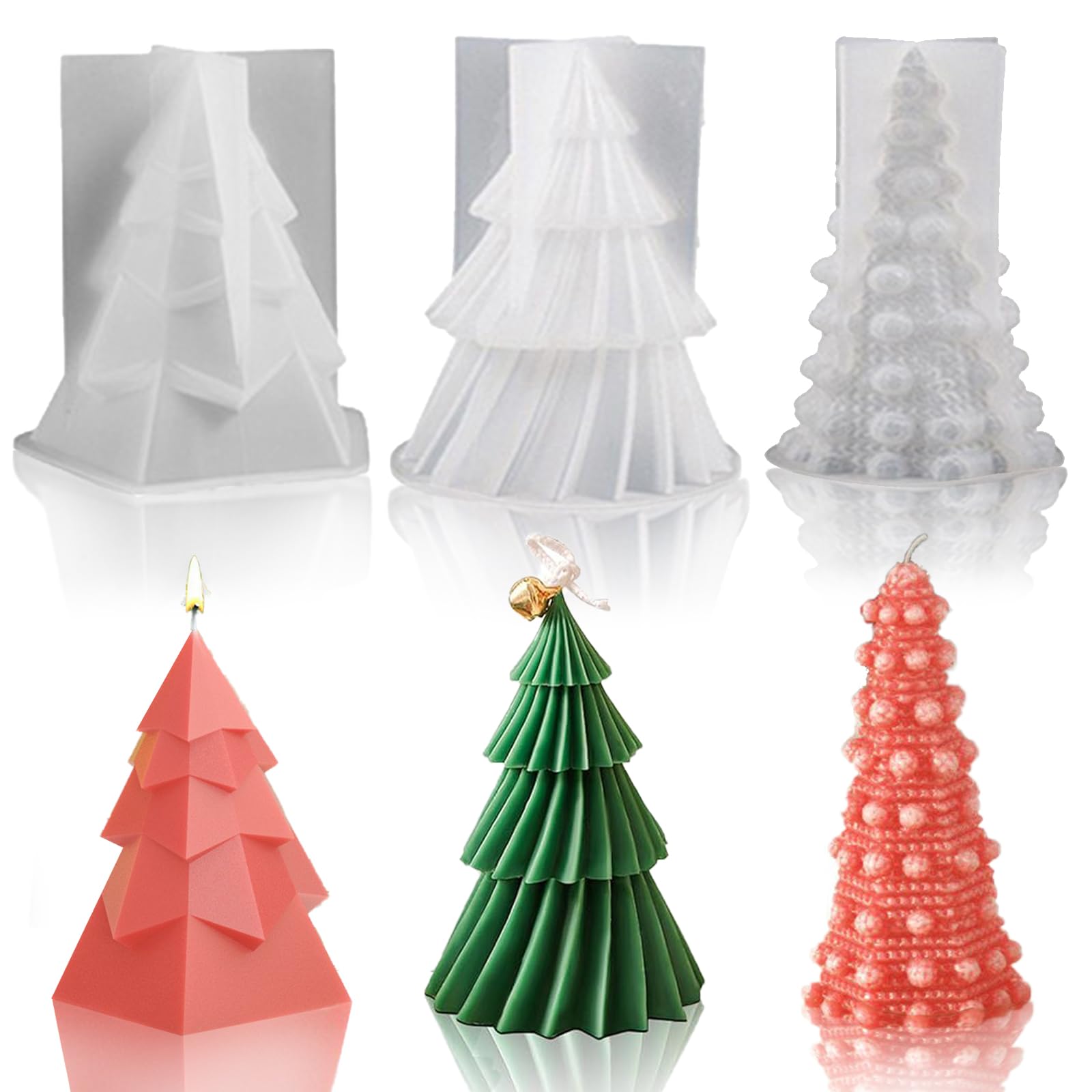 Pack 3 Moldes De Silicona Para Velas De Navidad - Árboles Diferentes, Para Jabones, Velas, Yeso