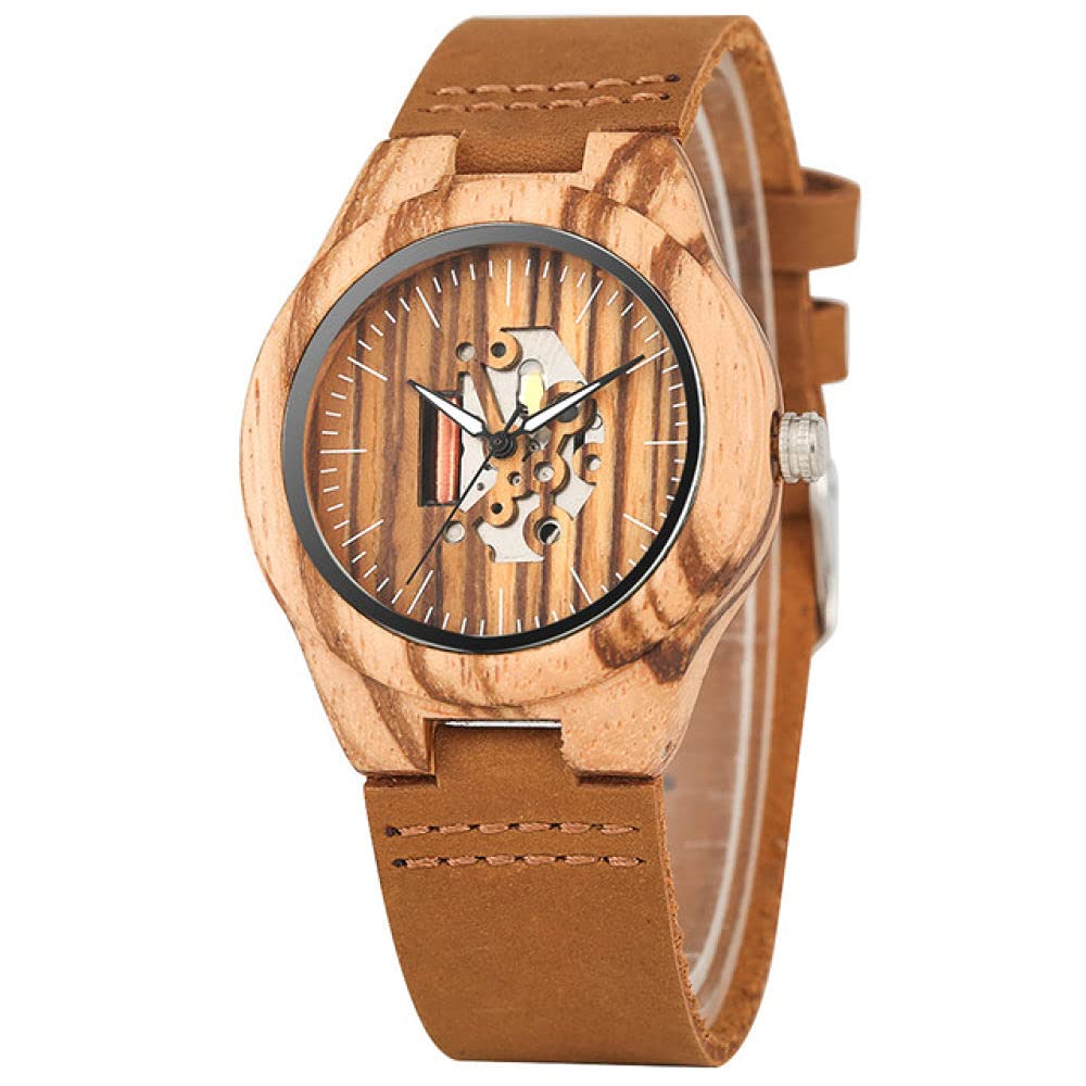 CAIDAI&YL Hot New Brown Wood Lady Orologi Design Unico quadrante in Pelle da Donna Orologio in Legno, Marrone