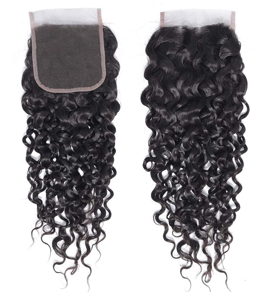 Miniatura 7 de Cabello humano con cierre de onda profunda 4X4, nudos blanqueados, cierre de encaje, solo parte libre de encaje transparente con abuelitos, con