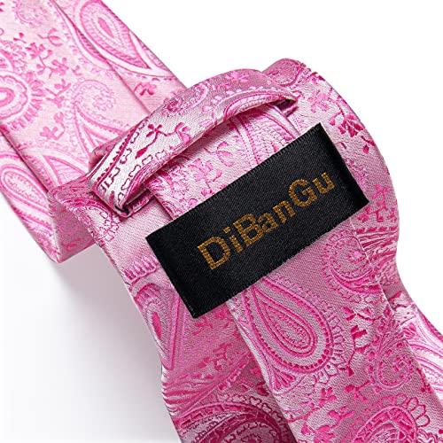 Image of DiBanGu Mens Paisley Tie Set Silk Woven Jacquard Necktie and Pocket Square Cufflinks Gift Set for Wedding Bussiness