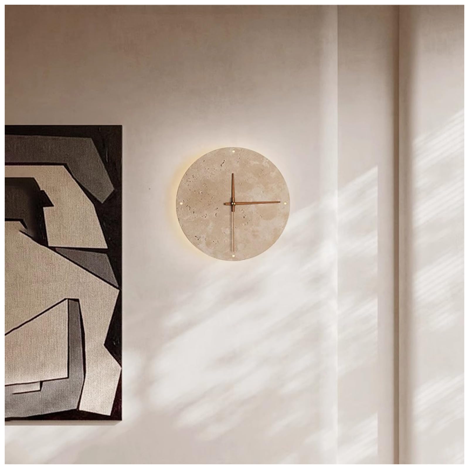 LANGSTON Circle Yellow Travertine Wall Lamp Dimmable Art Mural Wall Clock Lamps, Wall Lighting Fixtures, Wabi-Sabi Marble Wall Sconce for Foyer Bedroom Stairs Corridor,30cm