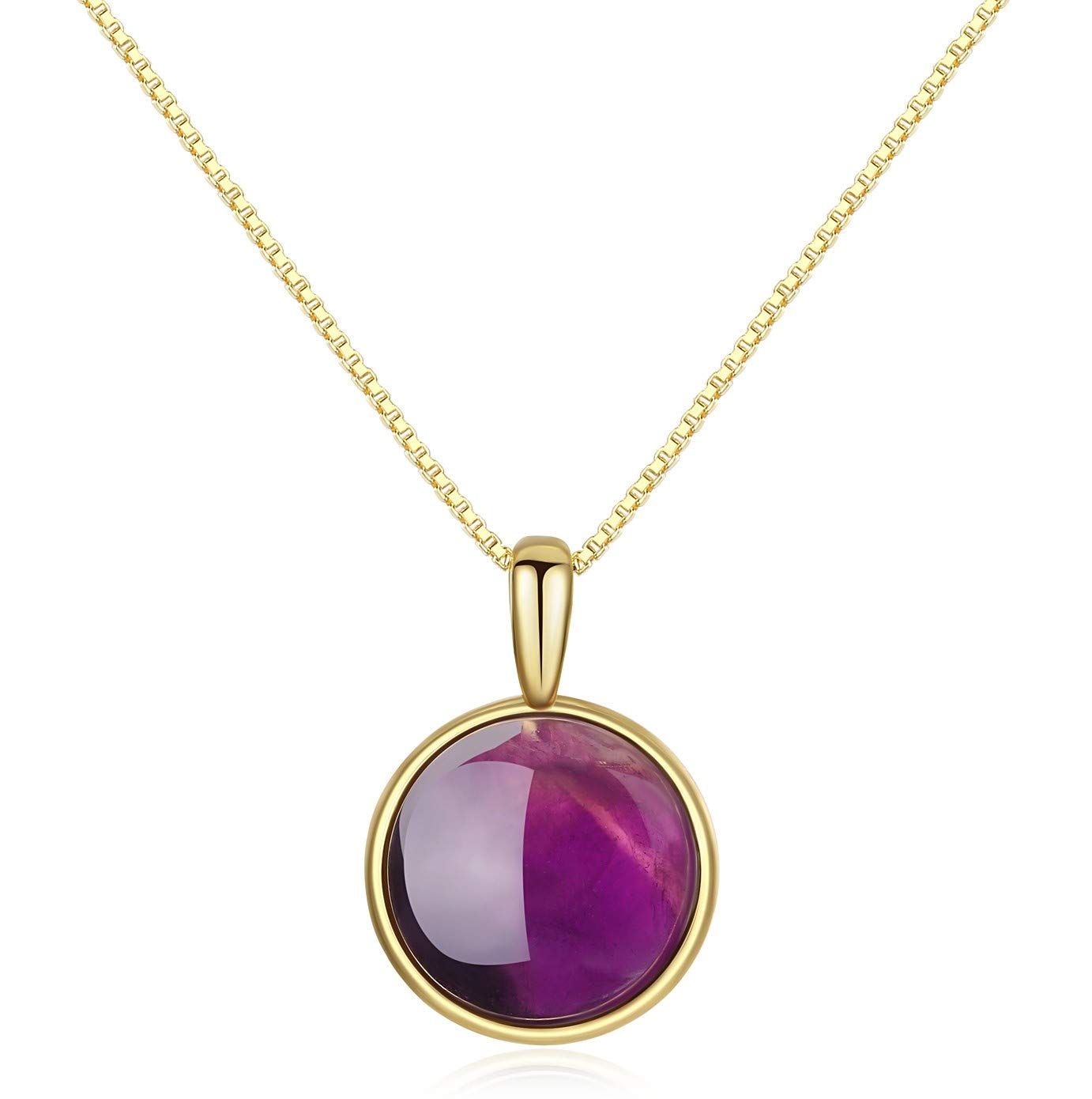 COAI® Collar con Colgante de Piedra Natural Beneficiosa Redonda Plata Baño de Oro