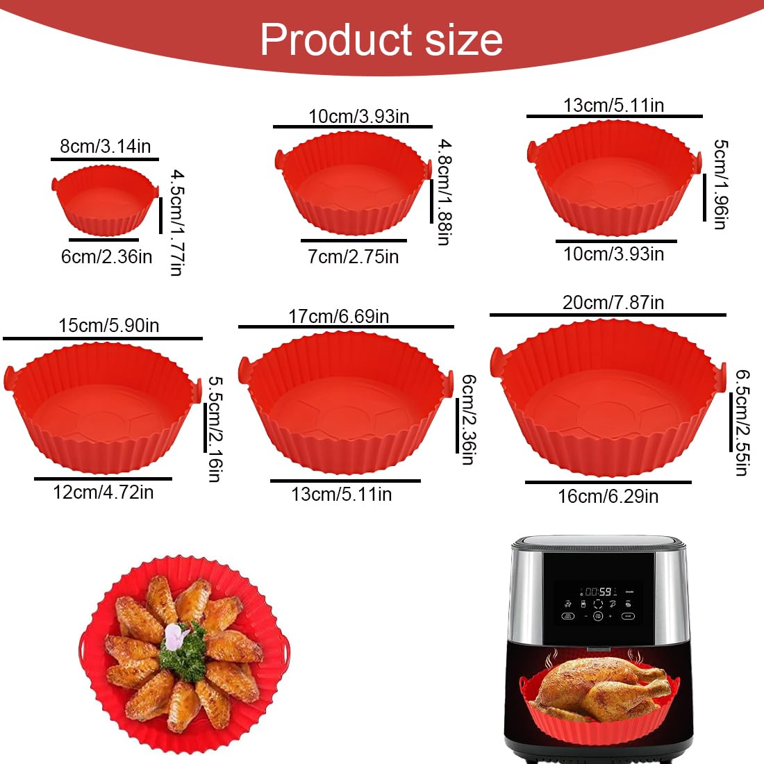 6 Teglie In Silicone Per Friggitrice Ad Aria | Accessori Rotondi Antiaderenti Per Forno E Microonde
