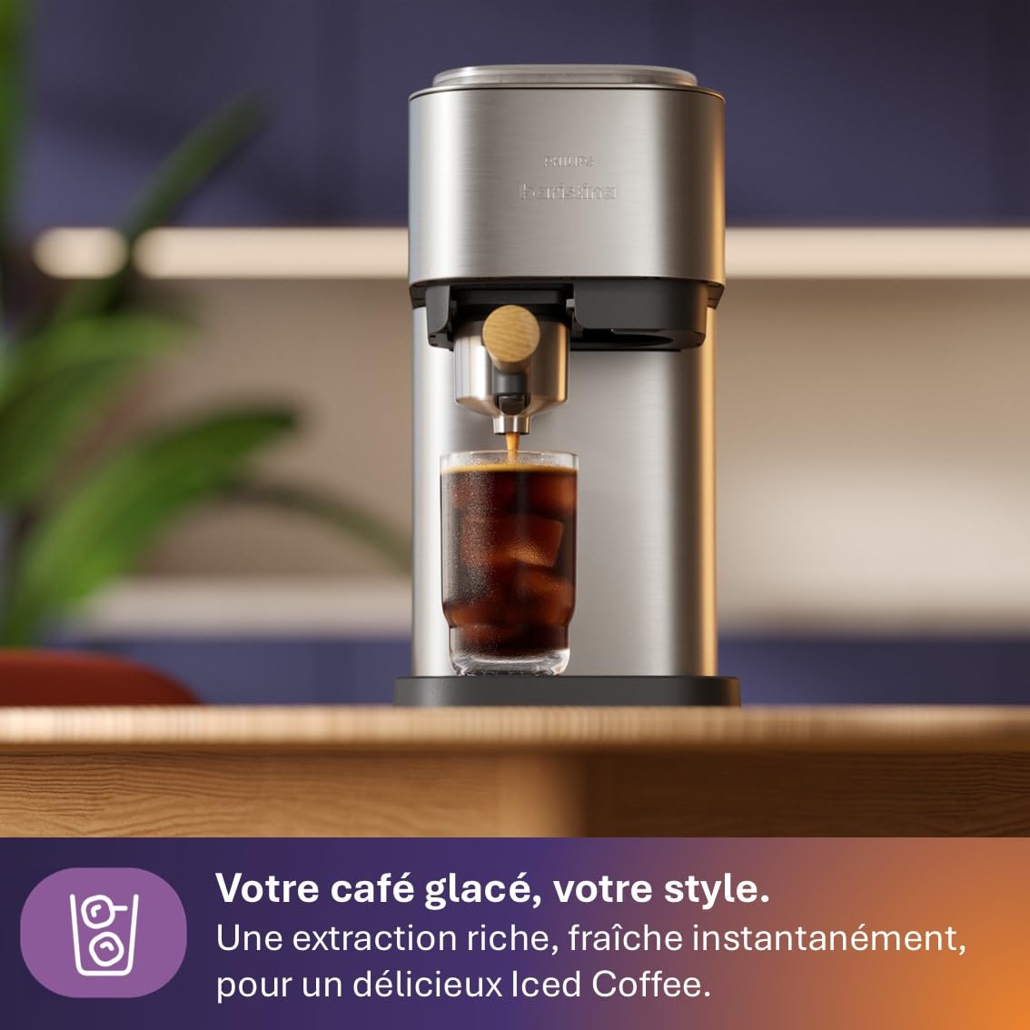 Philips Baristina Machine à espresso, cafetière à grain Métal + Porte-filtre Bois de Frêne, 16 bars, Nettoyage facile, Compacte, Espresso, Lungo, Café glacé (BAR500/00)