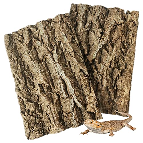 Image of Fhiny 2 PCS Cork Bark Background, 11.6 inch x 7.7 inch Natural Reptile Terrarium Backdrop, Reptile Climbing Wall Decor for Bearded Dragon, Gecko, Chameleon, Snake