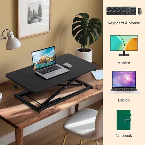 Miniatura 6 de Convertidor de escritorio de pie ajustable en altura, soporte para teclado de computadora de escritorio,