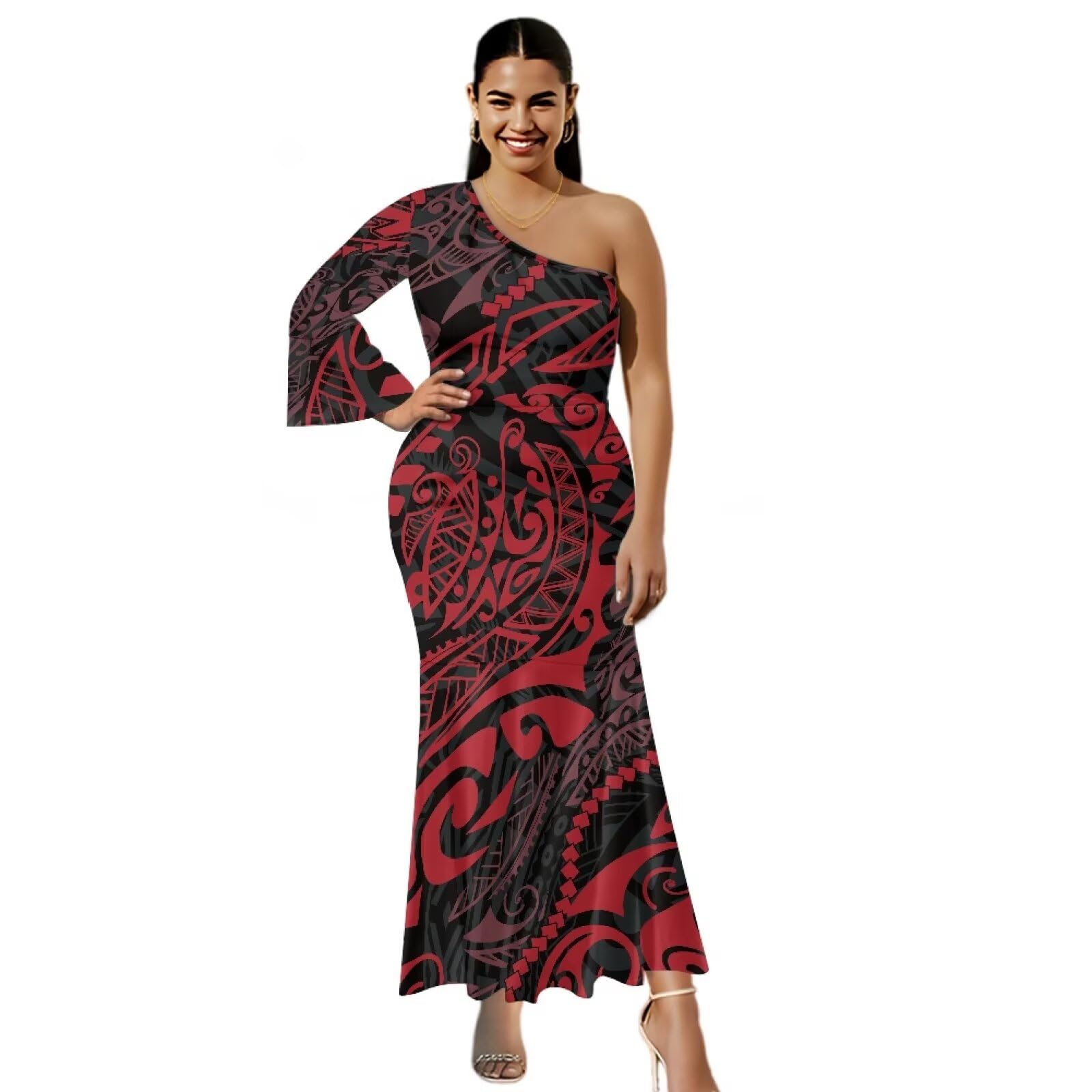 Puletasi Womans Mermaid Gowns Prom Evening Elegant Party One Shoulder Dresses Polynesian Tribal Samoan
