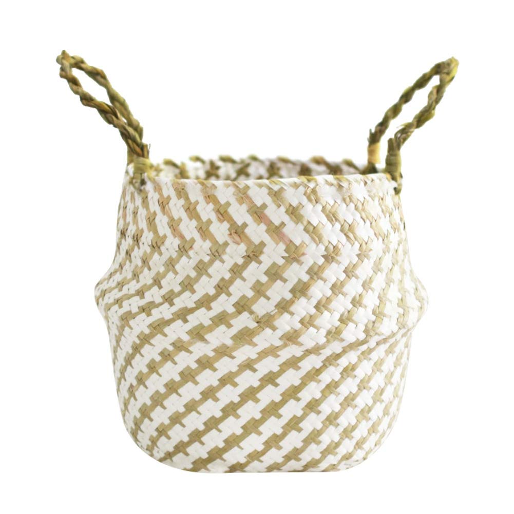 Smartcoco Foldable Natural Seagrass Woven Hanging Storage Basket with Handle Toys Laundry Storage Holder Container Home Plants Flower Decoration, 8.7" x 7.9"