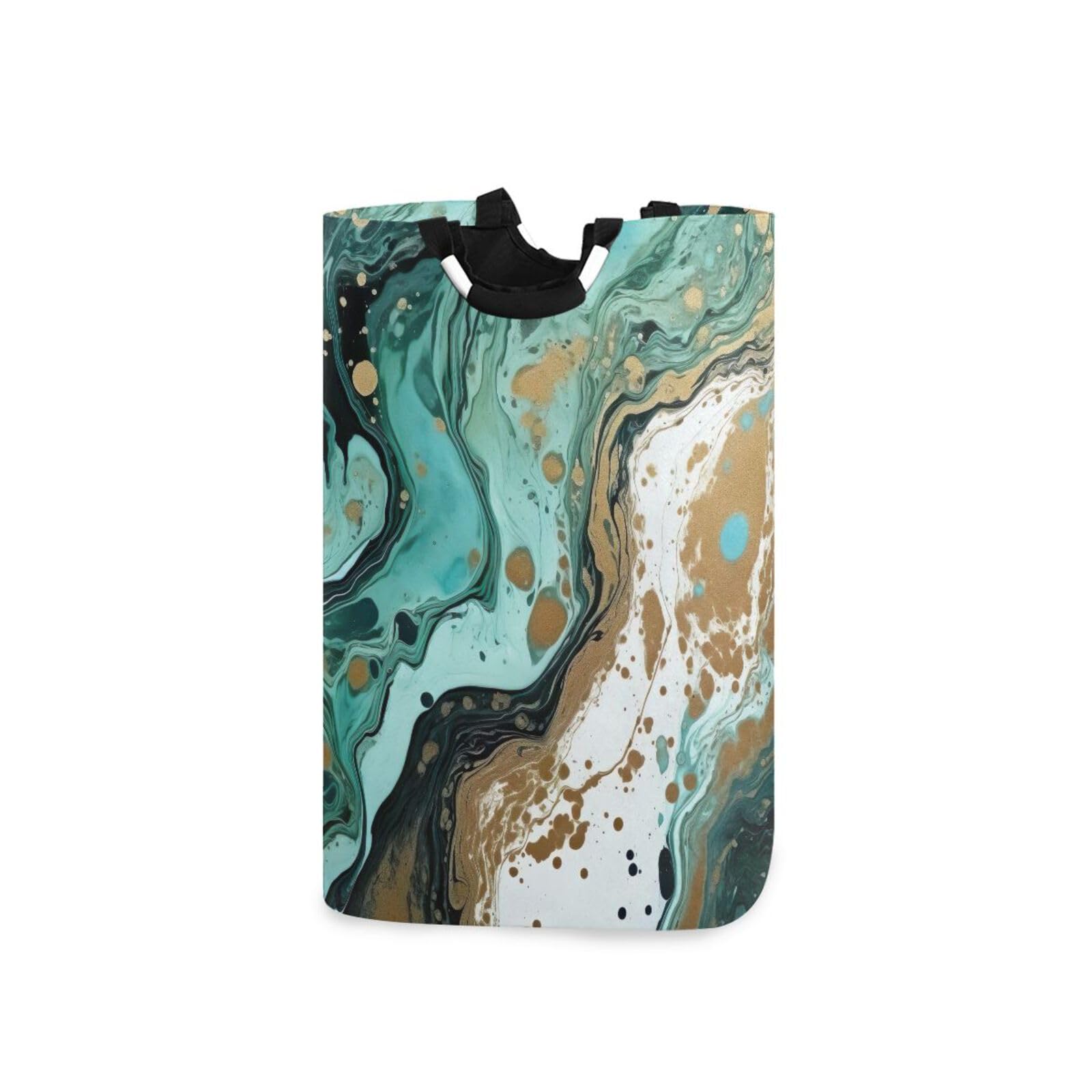 Jihqo Laundry Hamper Basket Turquoise Marble Collapsible Nursery Storage Bin Waterproof Clothing Baskets for Home Bedroom Bathroom Washing Room