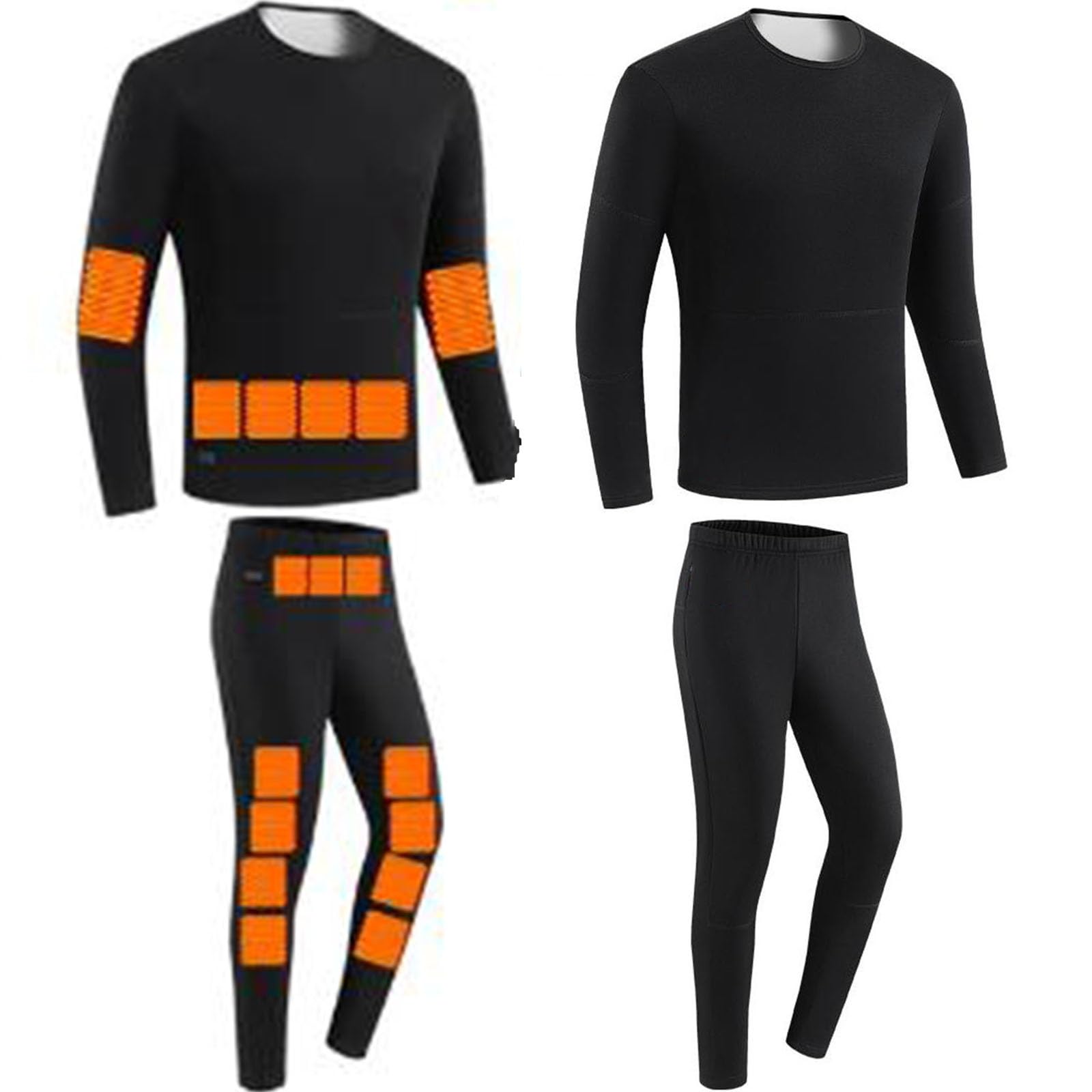 Set Intimo Riscaldato Elettrico Tuta Termica Foderata in Pile Uomo, Lunga T-Shirt e Pantaloni Set con 3-Temperatura per Il Freddo All'aperto, Sci, Ciclismo