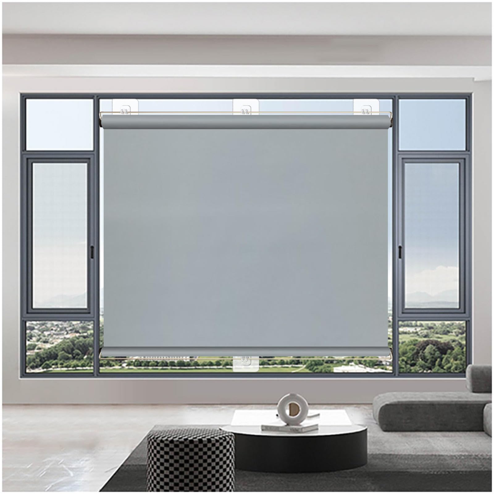 Tende a Rullo Oscuranti Per Finestre, Tenda Avvolgibile Parasole, Tenda Avvolgibile Termica Per Finestre, Persiane Oscuranti Auto-retrattili, Persiane Temporanee Senza Forare,grey-80x150cm/31*59in