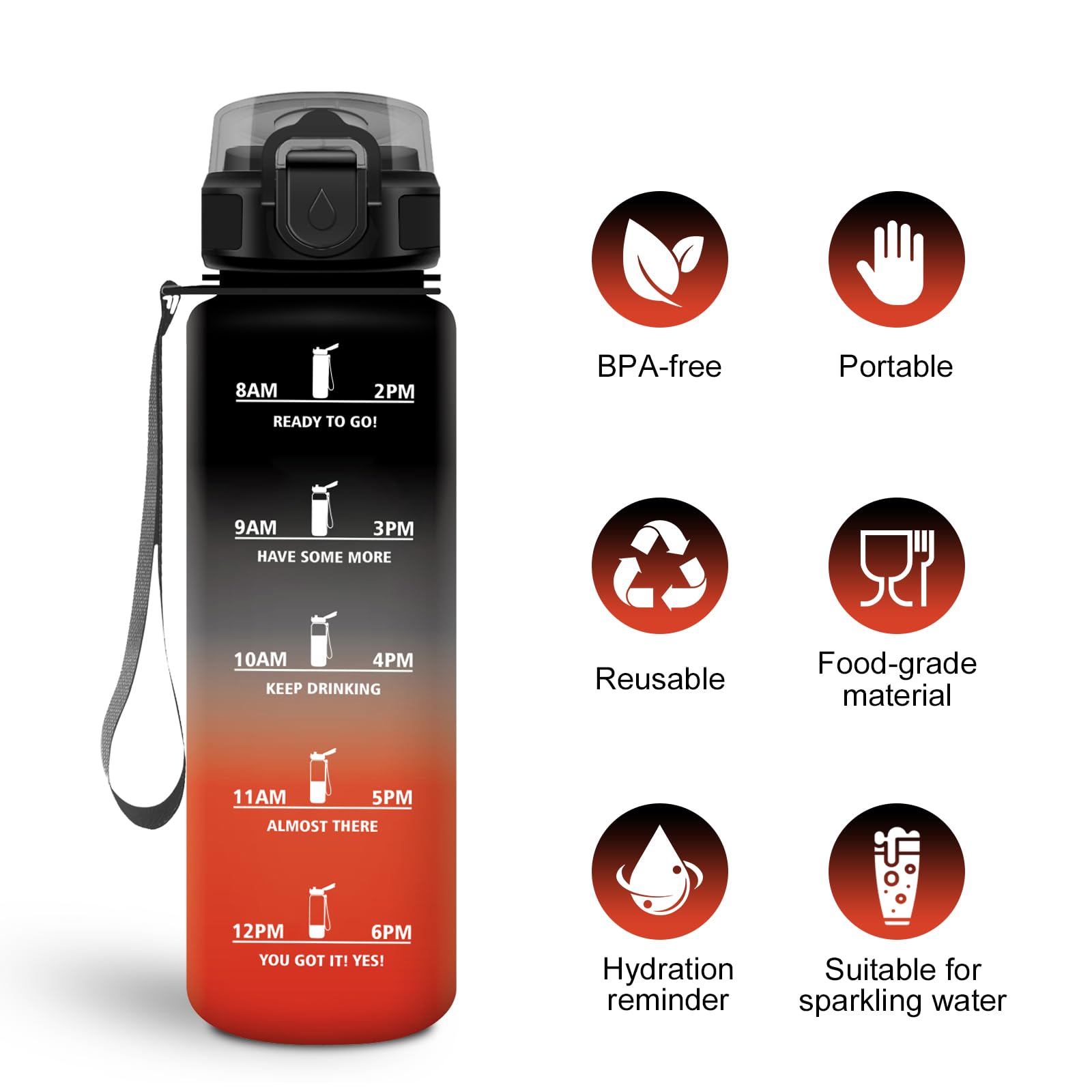 Gourde Sport 1L, Gourde avec Paille, sans BPA, Bouteille d'eau de Motivation avec Marqueur de Temps, pour Sport, Randonnée, Plein air, Yoga, Fitness - 5